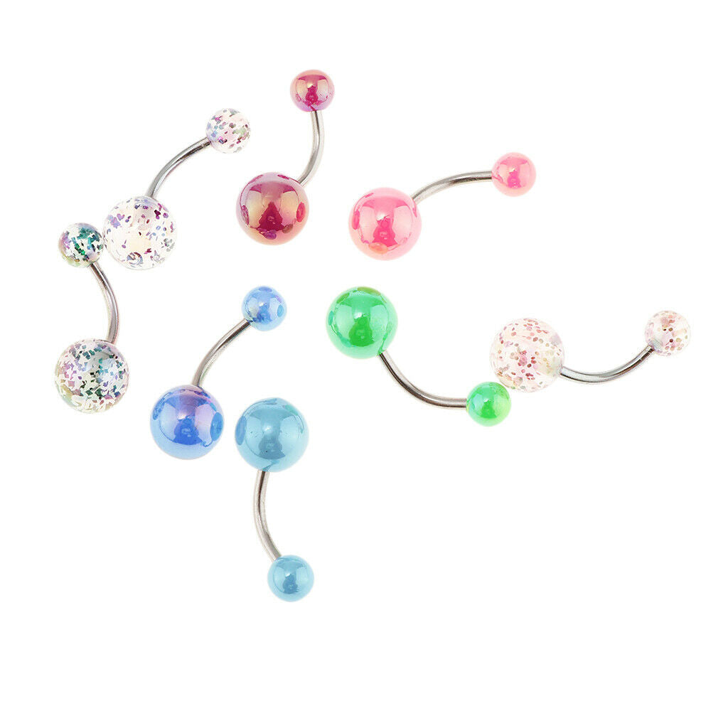 8 Pieces Assorted Color 316L Stainless Steel Navel Ring Bar Belly Ring