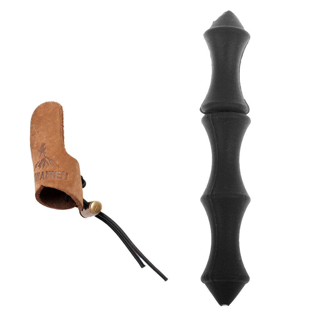 1 Piece Black Leather Bowstring Thumb Protector +1 Piece Silicone Protective