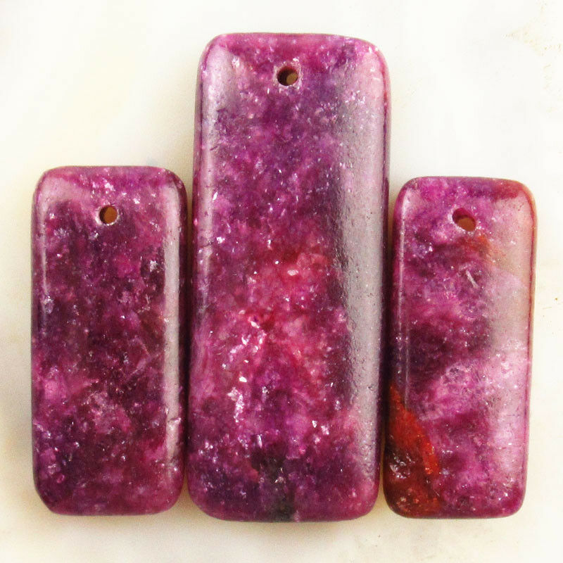 3Pcs/Set Natural Purple Lepidolite Oblong Pendant 50x20x6mm 35x15x6mm A-123DHS
