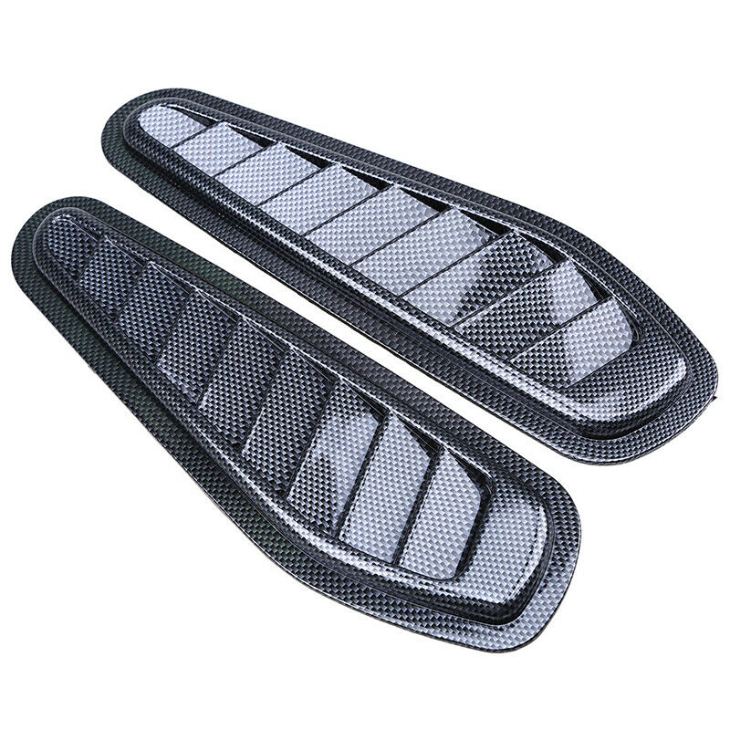 2Pcs Carbon Fiber Car Front Hood Scoop Air Flow Vent Bonnet Cover Trim Universal