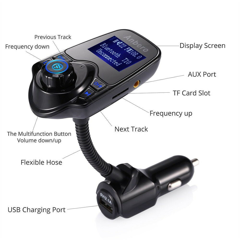 1.44" LCD Wireless FM Transmitter &USB Charger & Handsfree Bluetooth &MP3 Player