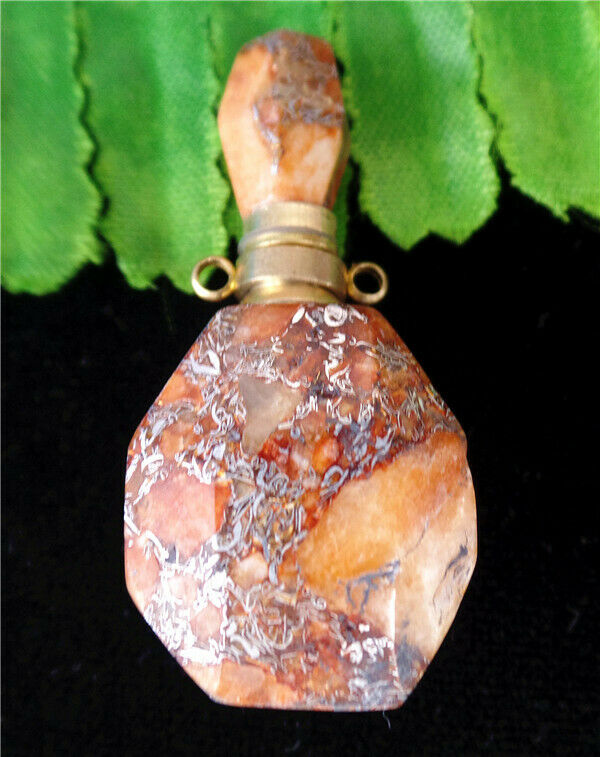 40x19x15mm Orange Sea Sediment Jasper Facet Perfume Bottle Reiki Pendant HL78285
