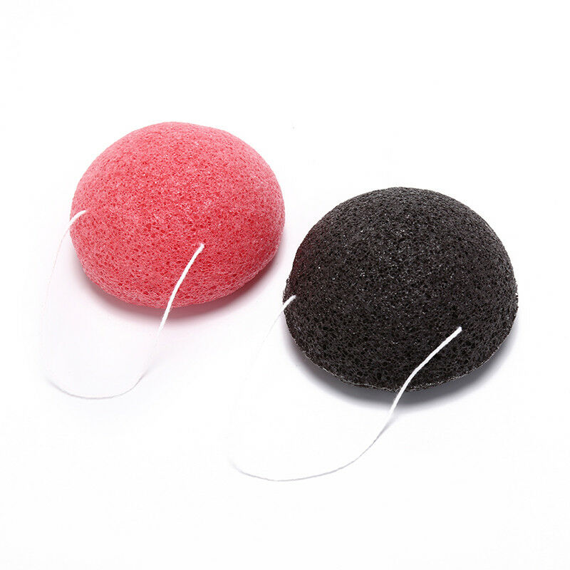 2X round natural konjac charcoal facial soft puff face washing cleansing .l8