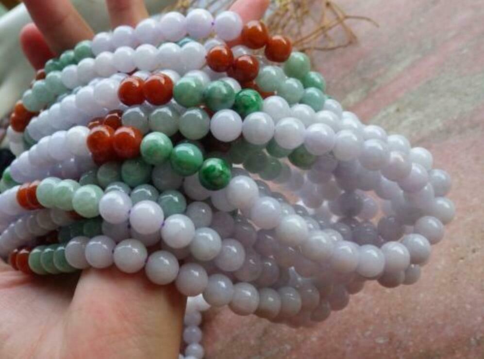 1pcs Certified Natural 8MM 3 Color A JADE Jadeite Round Beads Necklace 20"