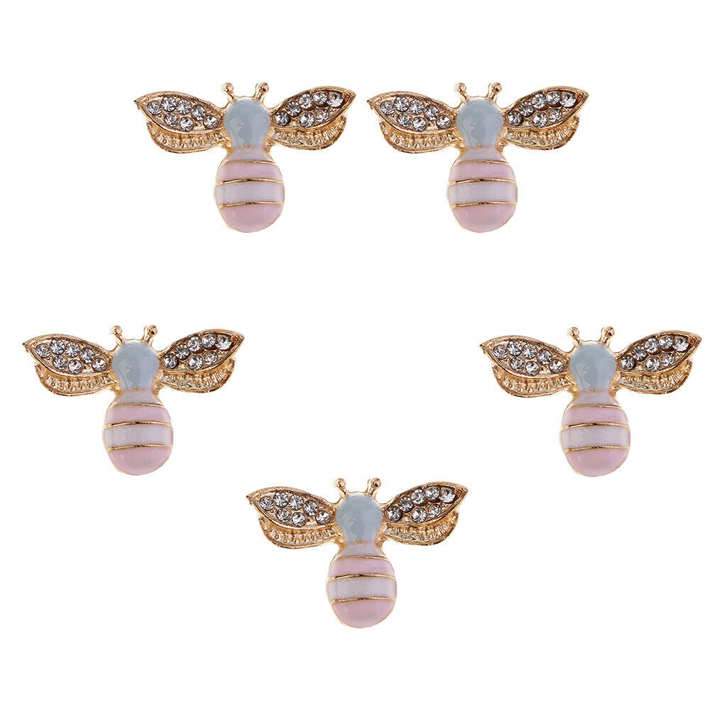 5Pcs Cute Bee Metal Rhinestone Buttons Embellishments DIY Phone Case Decor 25mm