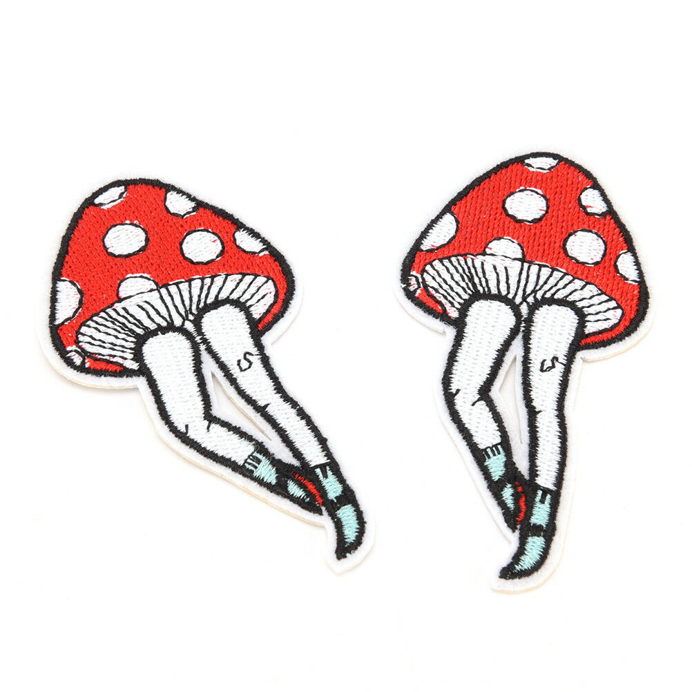 2pcs cartoon leg mushroom patch human leg boho hippie iron on applique bad.l8