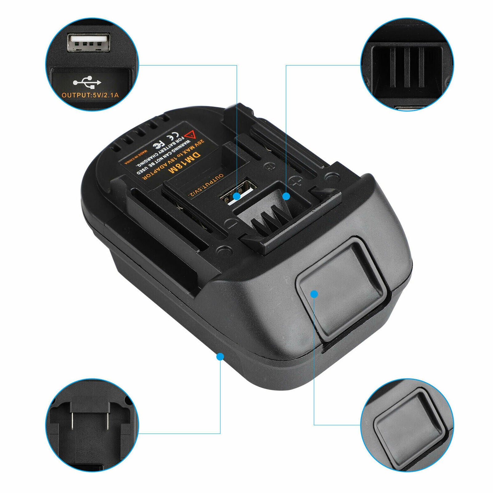 Adapter Converter for Milwaukee M18 or DEWALT 20V Li-ion Battery to Makita 18V