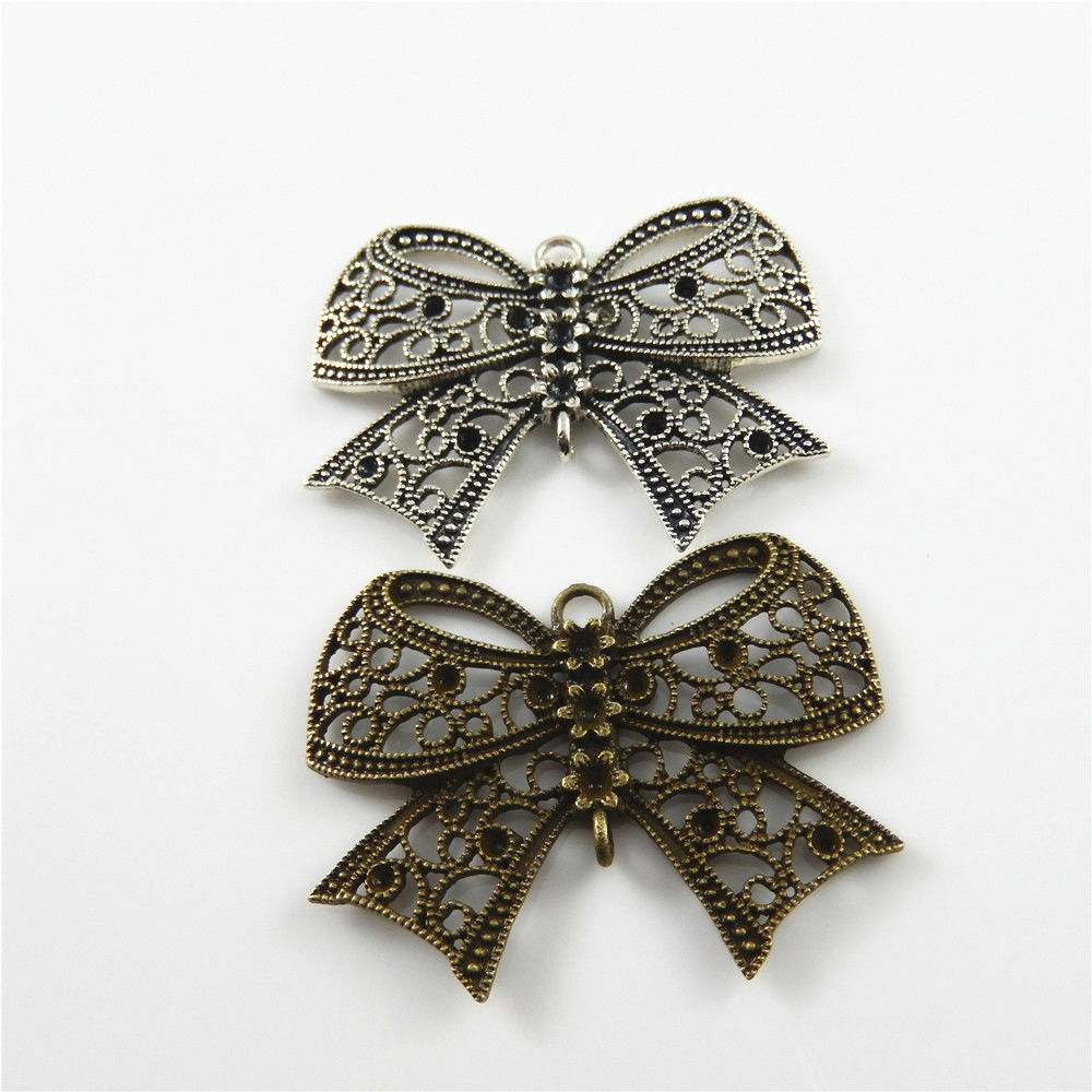 4pcs Mixed Color Alloy Jewelry Making Bowknot Look Jewelry Charms Pendants 52621
