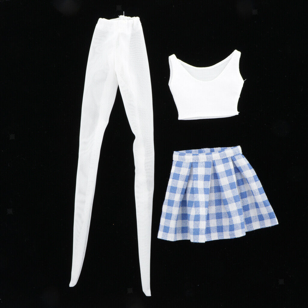 1/4 Blue Plaid Skirt + Vest + Stocking Suit for BJD DOD MSD 17inch Accessory