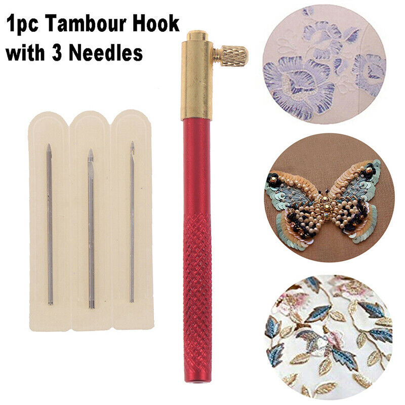 Embroidery Tambour Crochet Hooks Knitting Tool with 3 Needles French Croc.l8