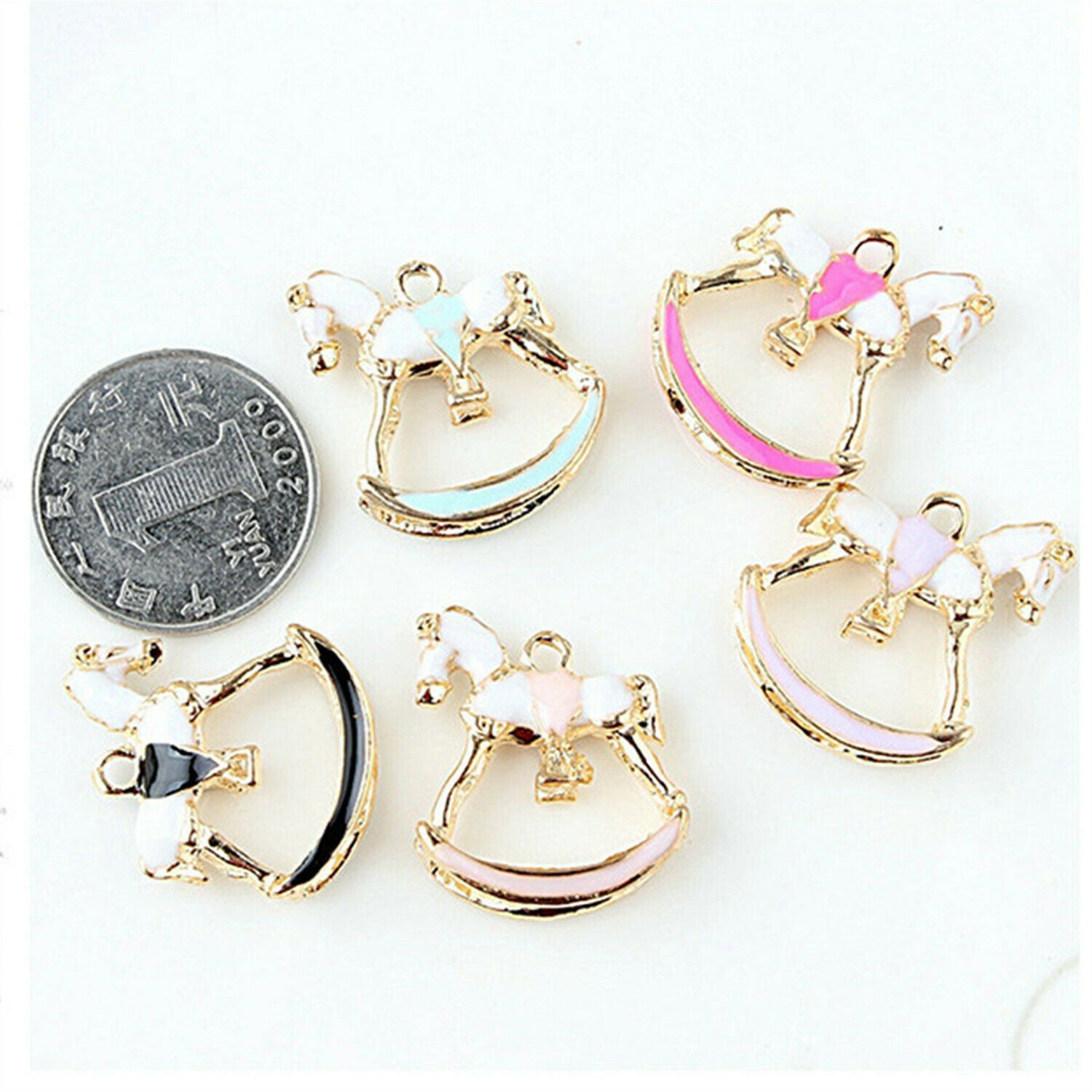 5pcs Jewelry DIY Pendant Alloy Enamel Rocking Horse Charms Accessories Crafts