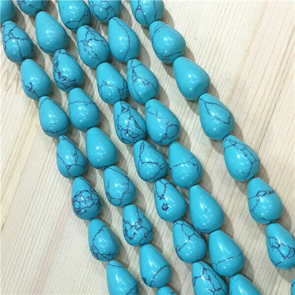 1 Strand/28Pcs 14x10mm Blue Turquoise Teardrop Spacer Loose Beads 15.5inch HH554