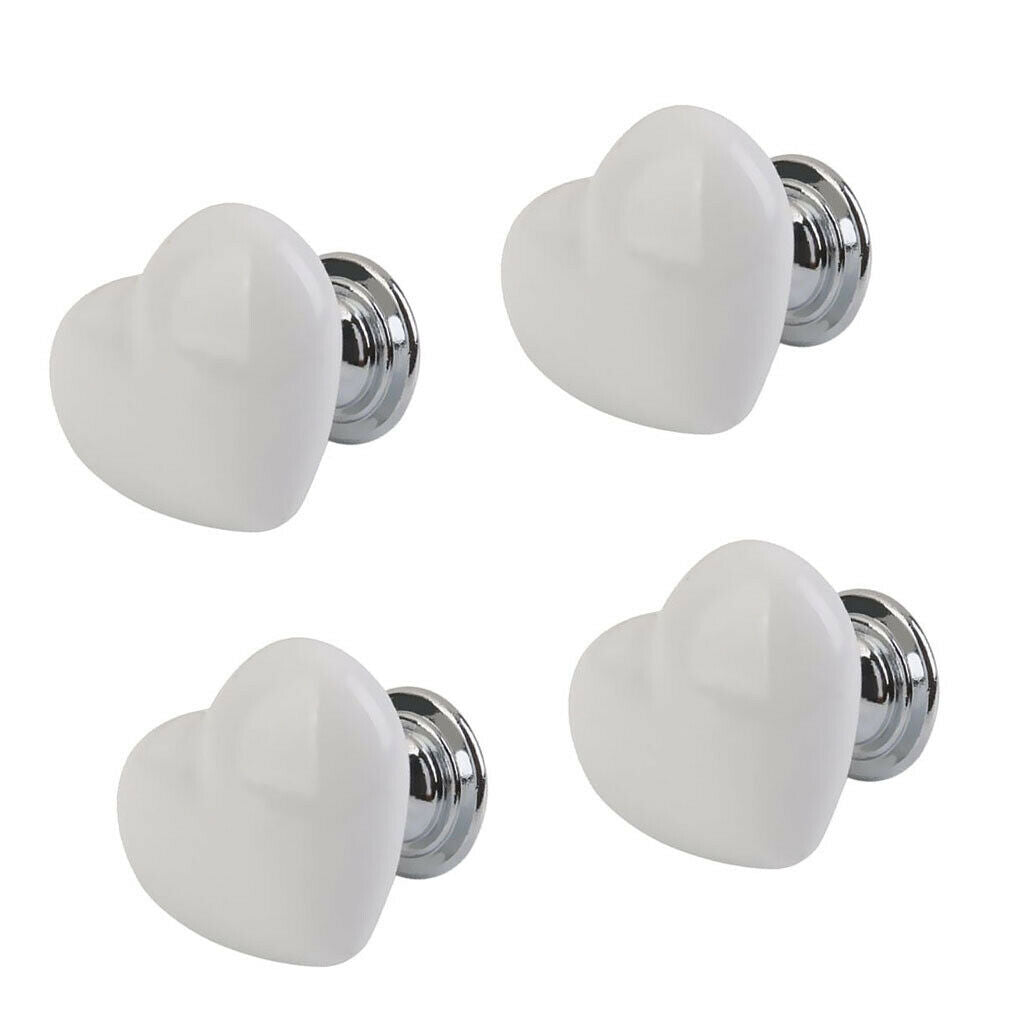 4x Ceramic Heart Shaped Knobs Drawer Knob Round Pull Handle Home Door Cabinet