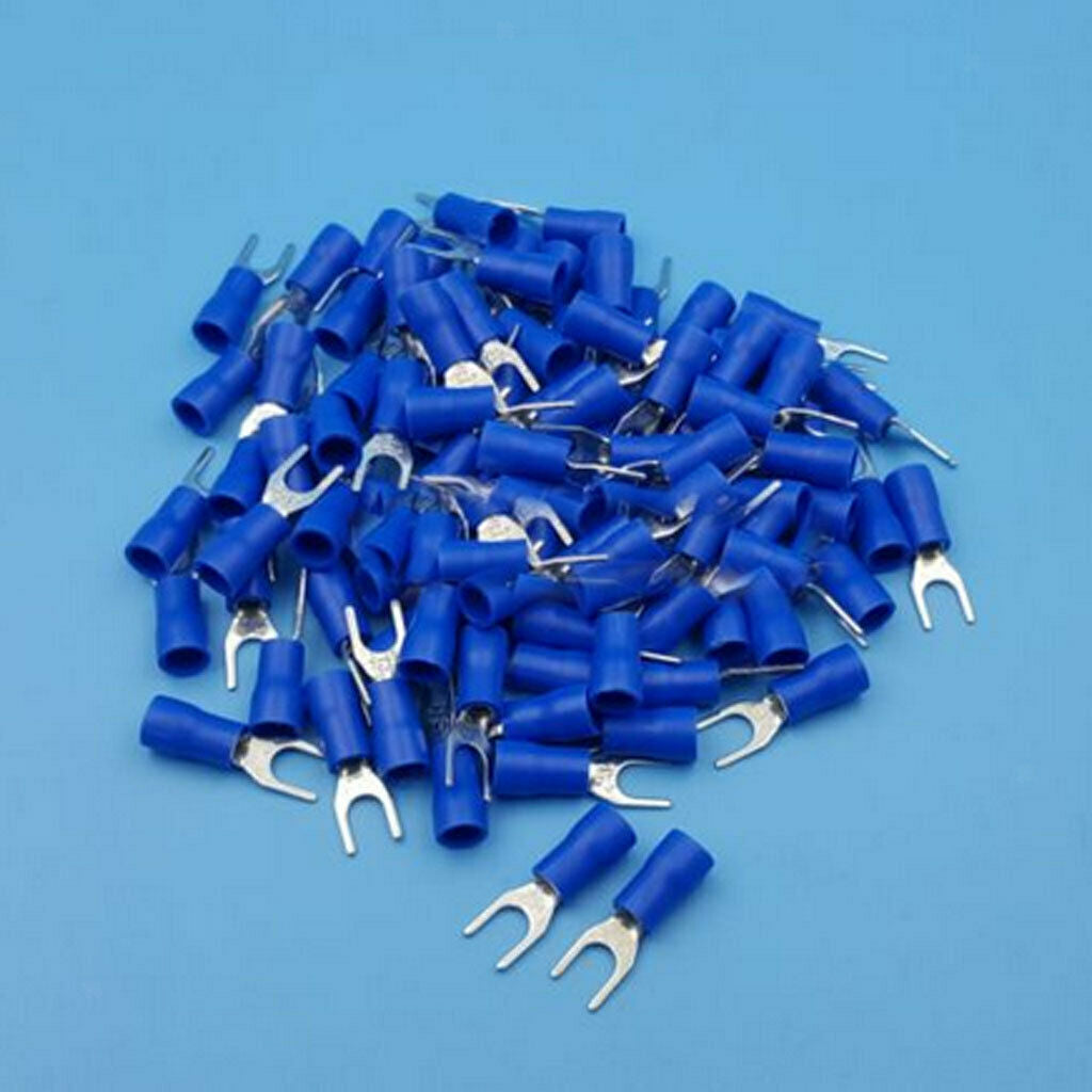 100x Blue Insulated Spade Fork Connector Electrical Crimp Wire Terminals