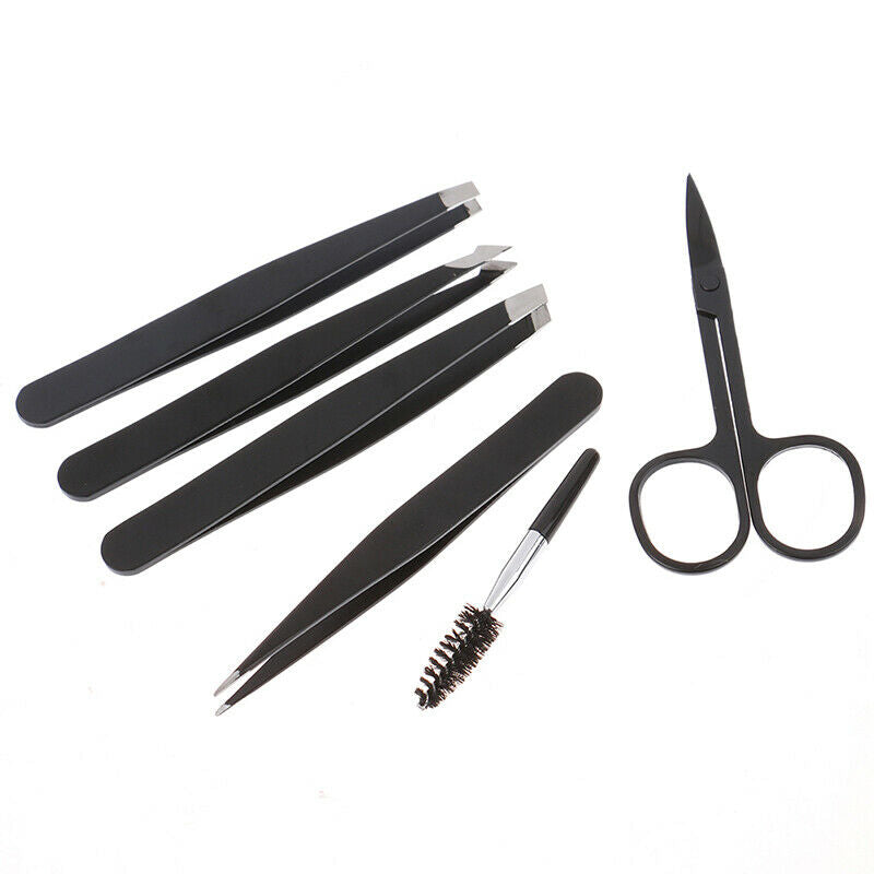 6-piece professional stainless steel eyebrow tweezers set tool with boxBDAU