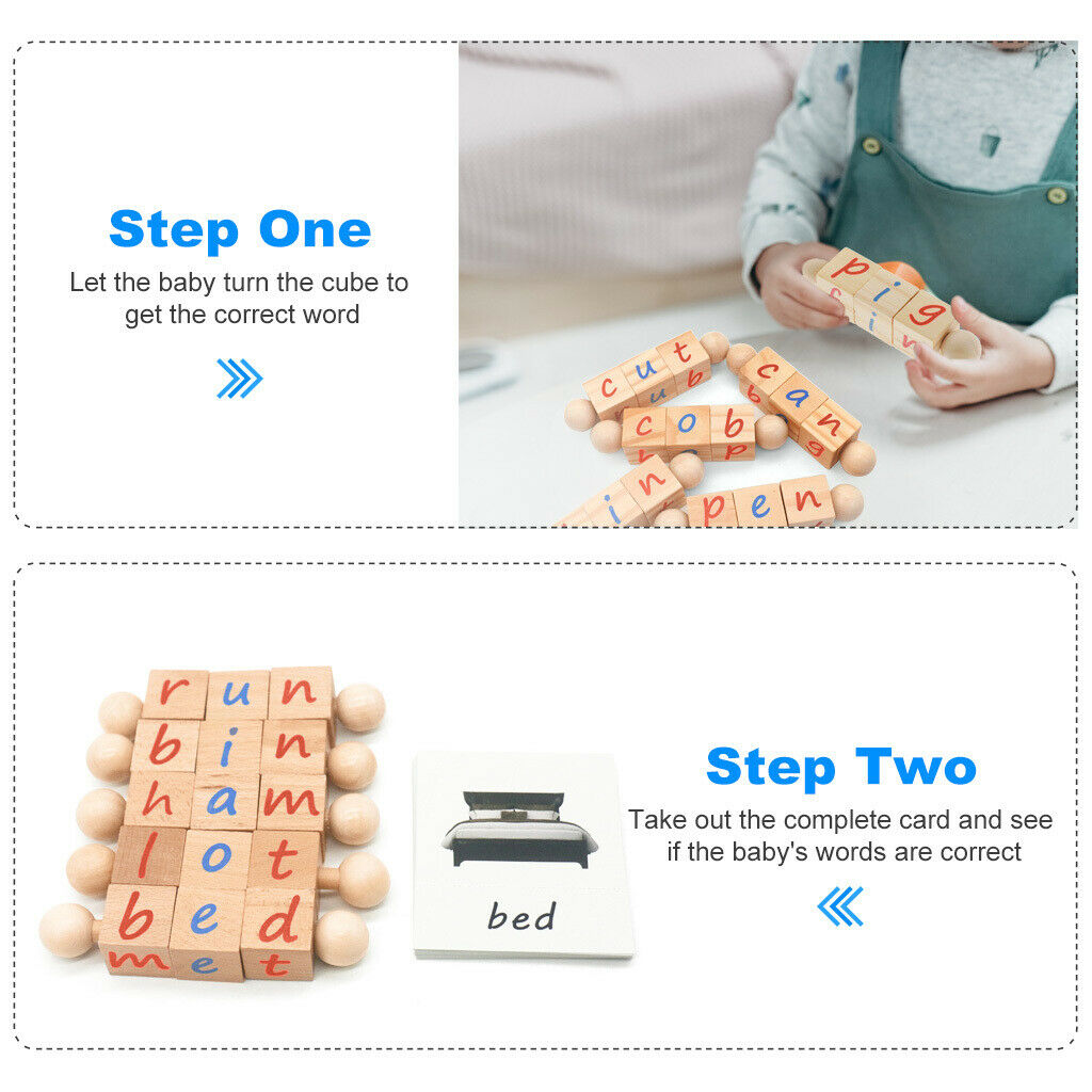 5Pcs Montessori Phonetic w/ Cards Wooden Alphabet Early Learning for Kids