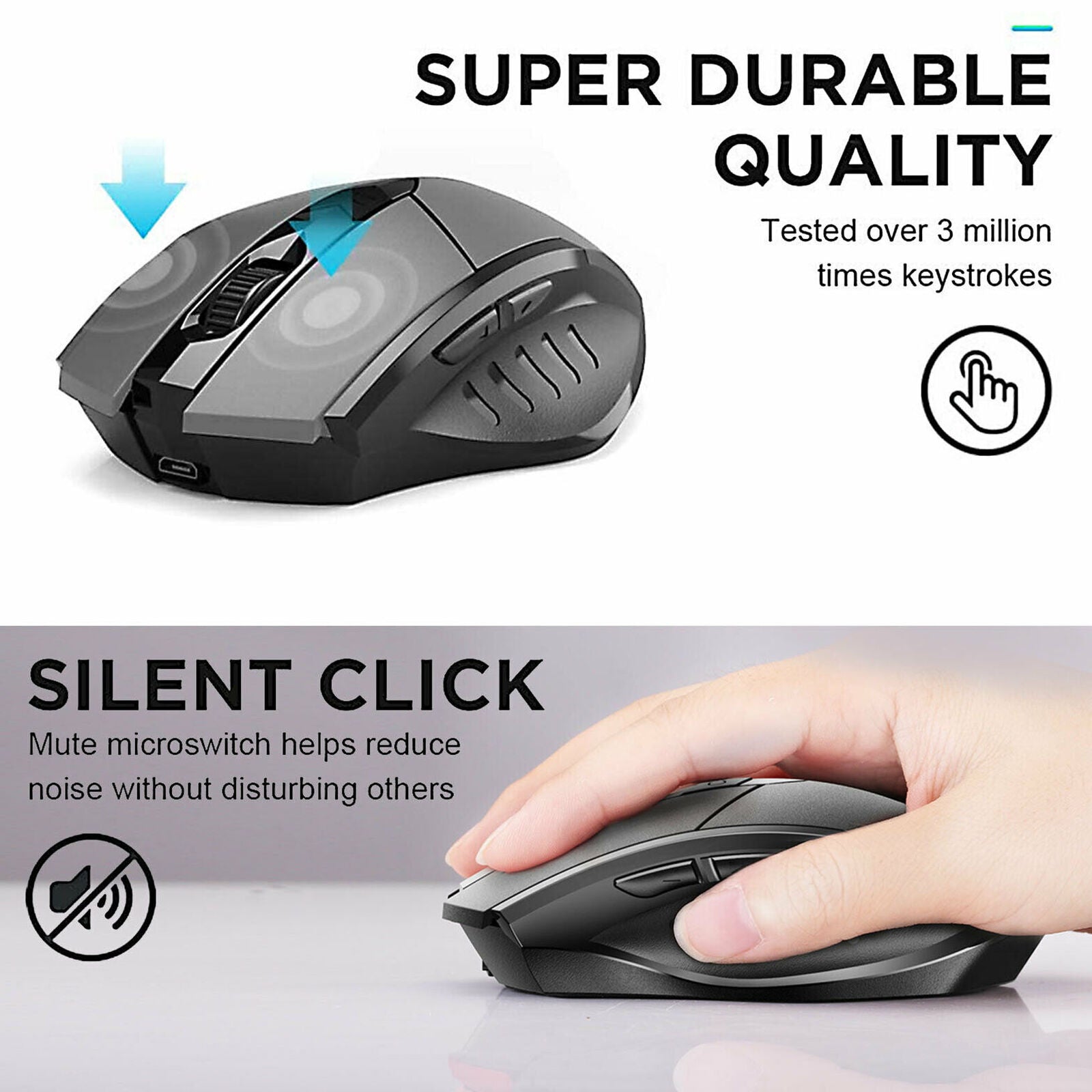 Wireless Bluetooth Mouse Tri-Mode Silent Rechargeable Optical Mice for Laptop PC