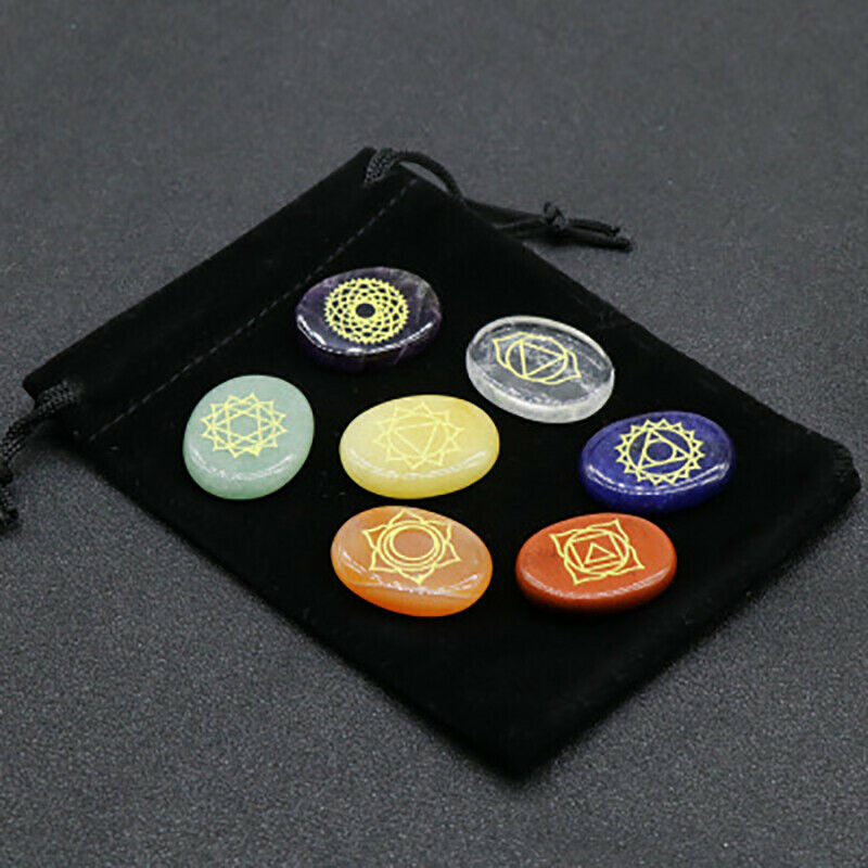 High Quality Set of 7 Chakra Stones Symbols Stone Set Palm Natural Stone Crystal