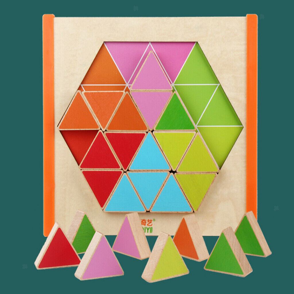Wooden Jigsaw Puzzles, Included 24pcs Triangle Pieces and 1 Jigsaw Board, Color