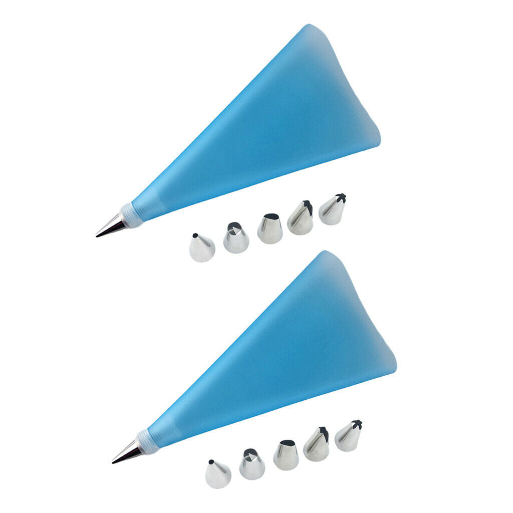 Set of 2, Reusable Icing Piping Bag and Nozzles Cake Decorating DIY Blue