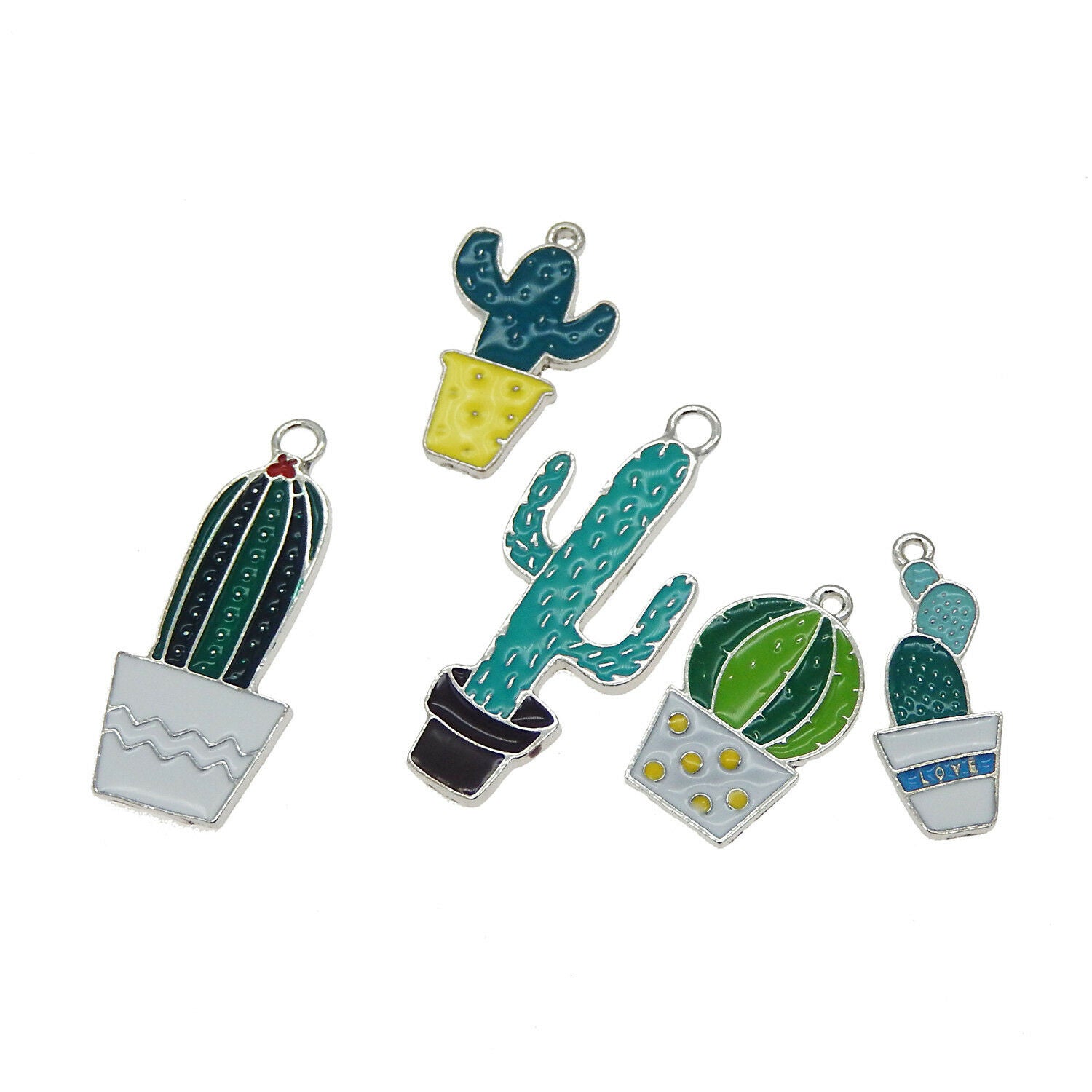 Lot of 5 Enamel Metal Nice Cactus Charm Dangle Earring Pendant Findings DIY