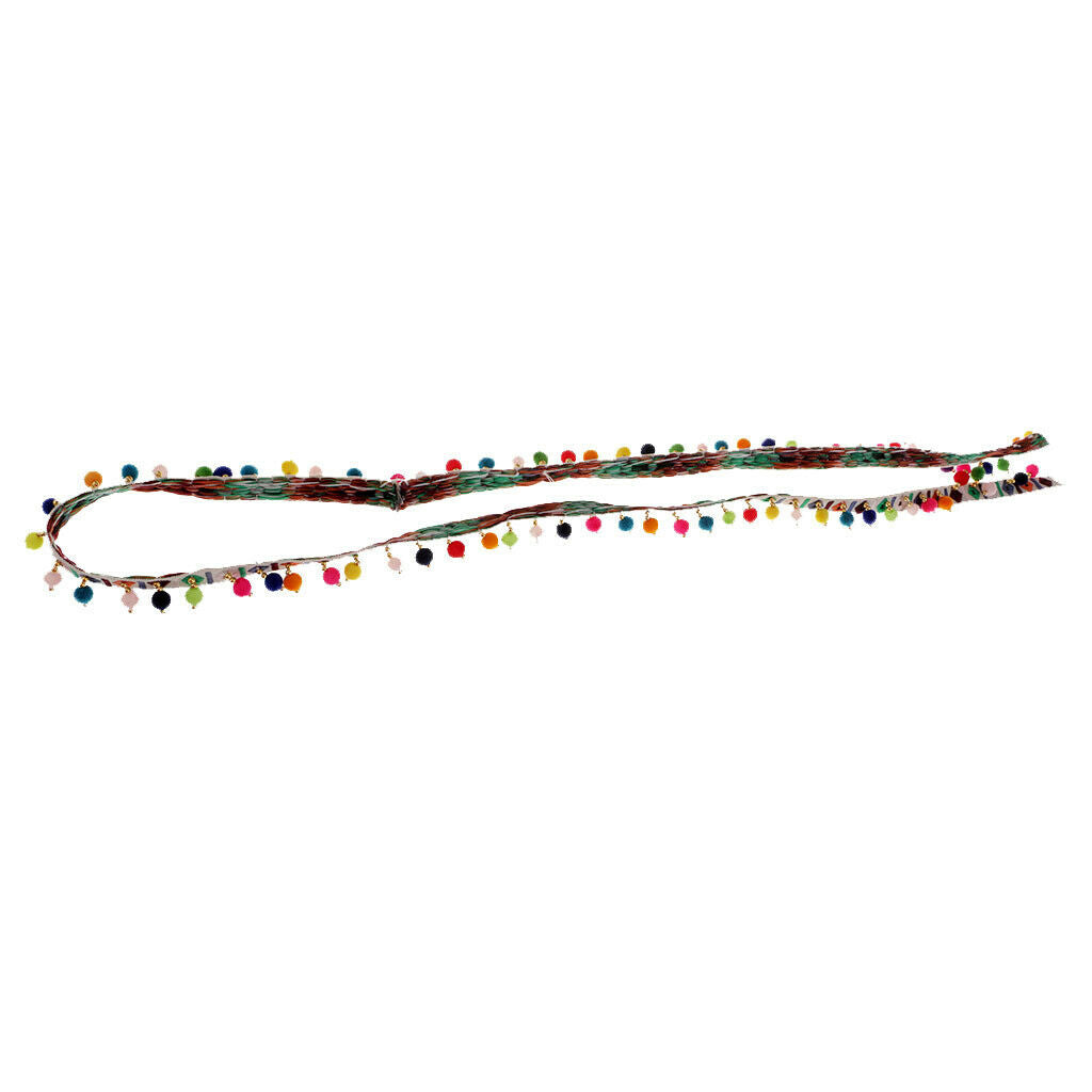1 Yard Rainbow Ethnic Tassel Ribbon Fringe Trim Pom Pom Bobble Lace White