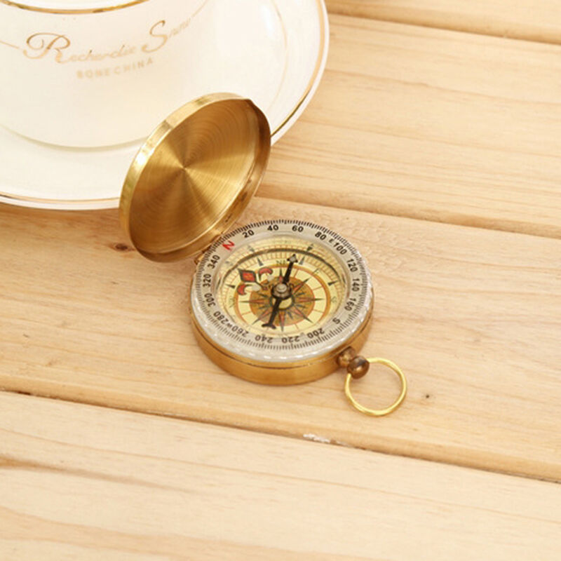 Brass Pocket Watch Style Outdoor Camping Hiking Compass Navigation Keychain、NDD