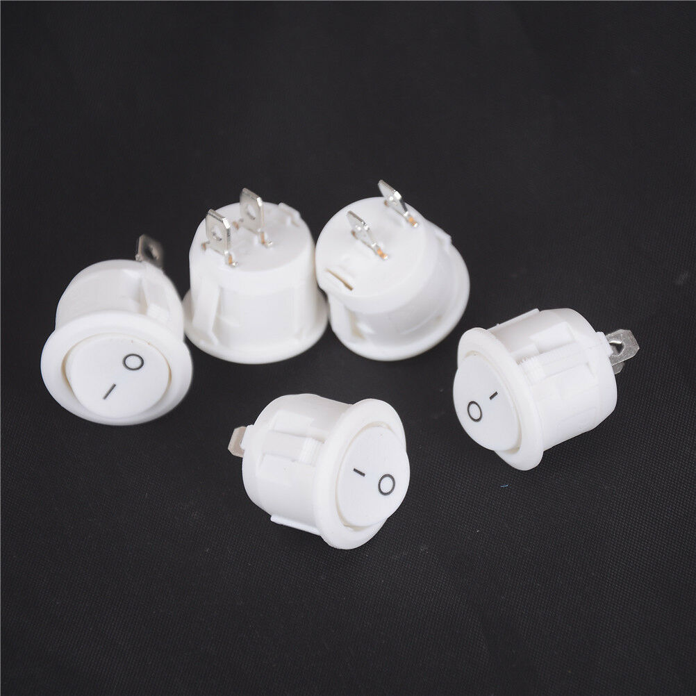 5x Mini Round White 2 Pin Terminal SPST ON-OFF Rocker Switch Snap-in 20mm 12V WF