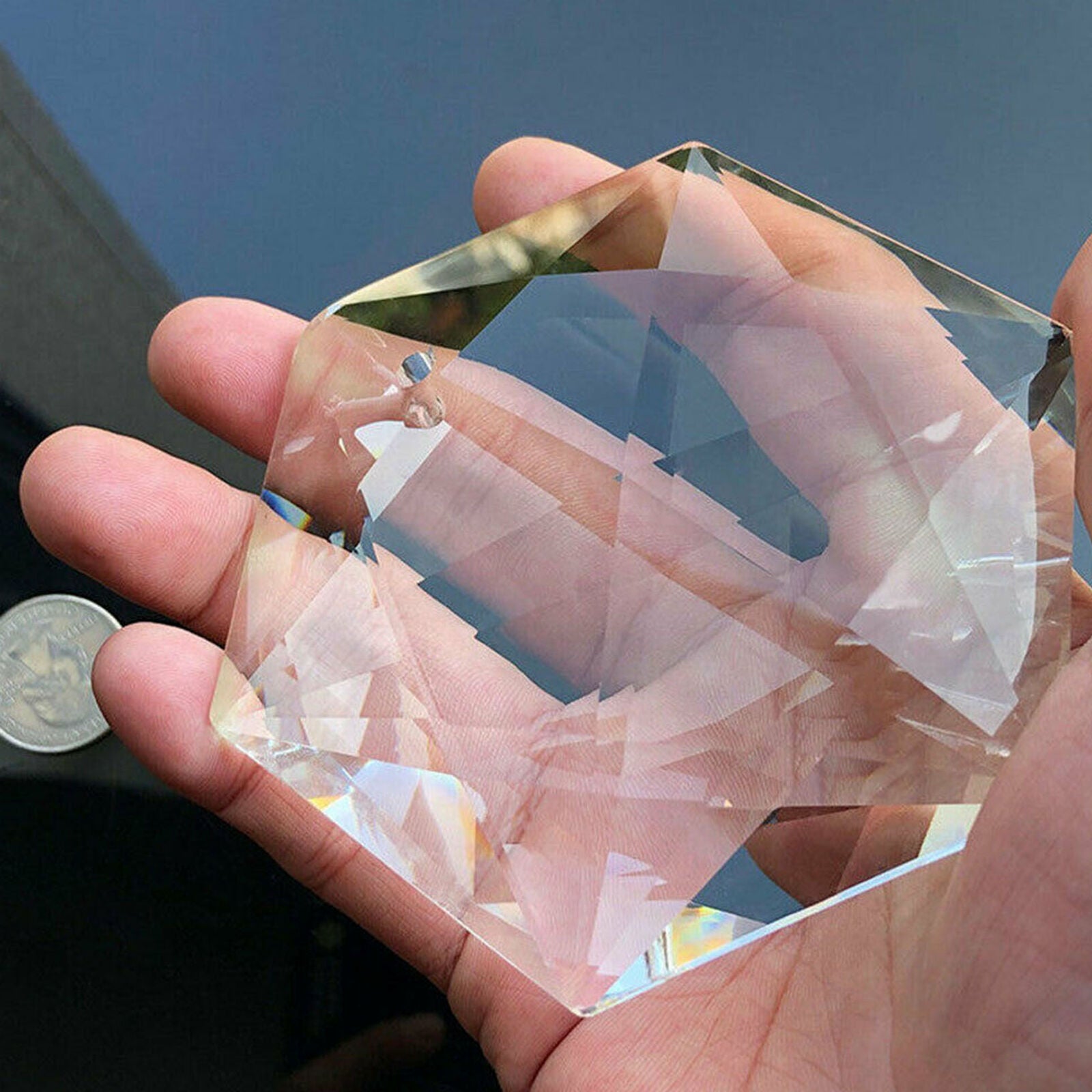 100MM Clear Glass Crystal Large Hexagram Prisms Pendant Suncatcher Fashion