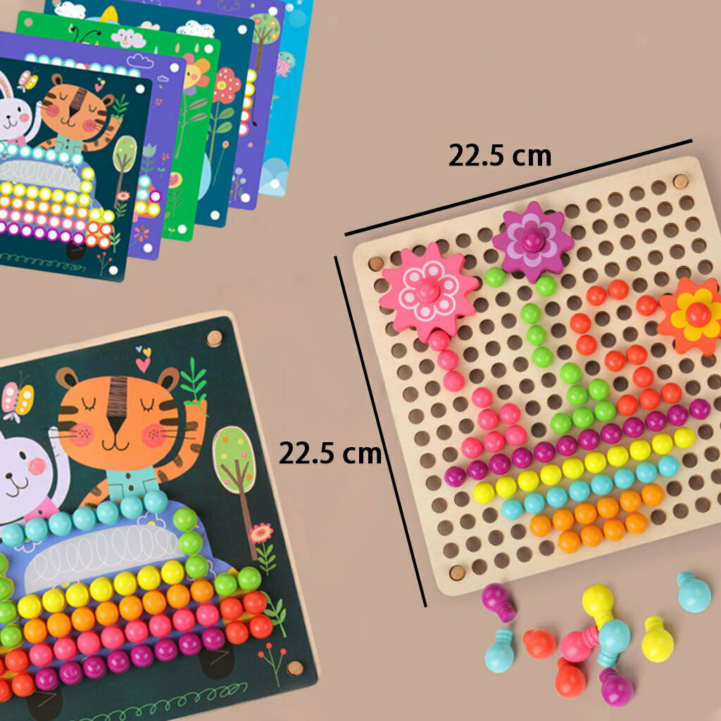 Mushroom Nail Beads Puzzle Toys Puzzle Games Wood Board Bead Game for Kids