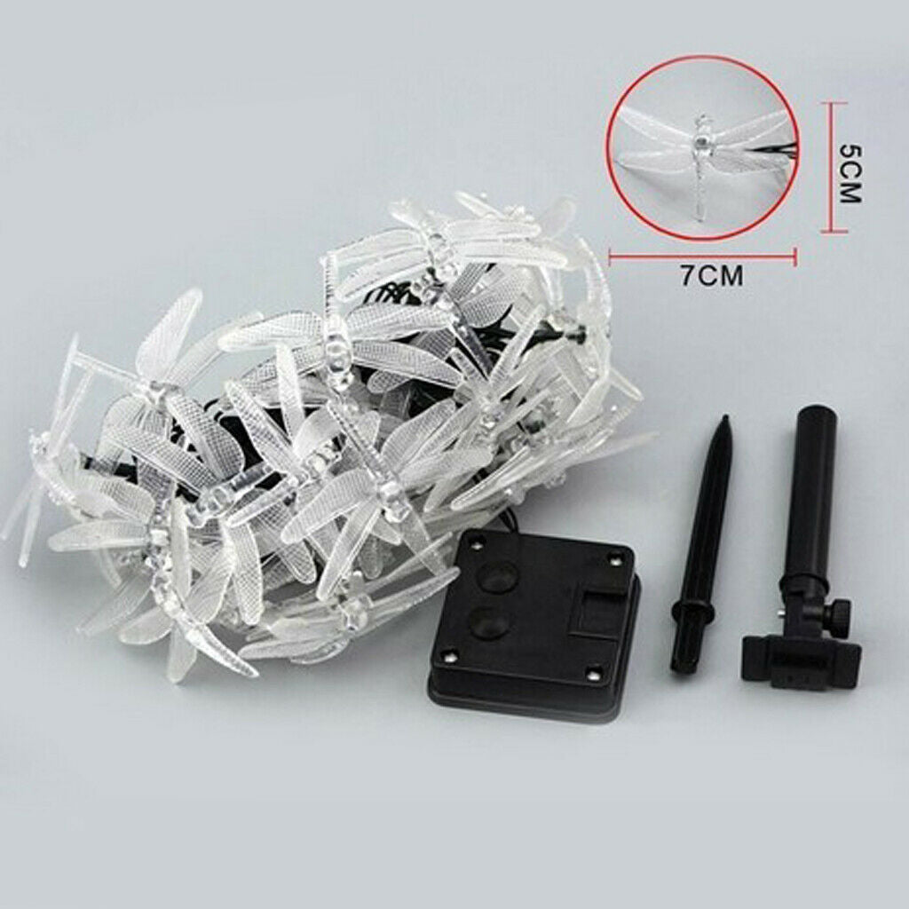 Outdoor Solar Power 20 LED String Lights Dragonfly Waterproof Lamp White