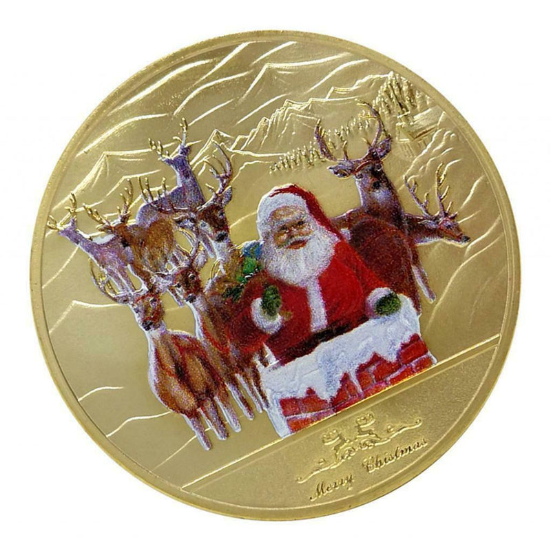 1piece New Year's Santa Claus Coins 40mm Gifts Collectable Badges Golden