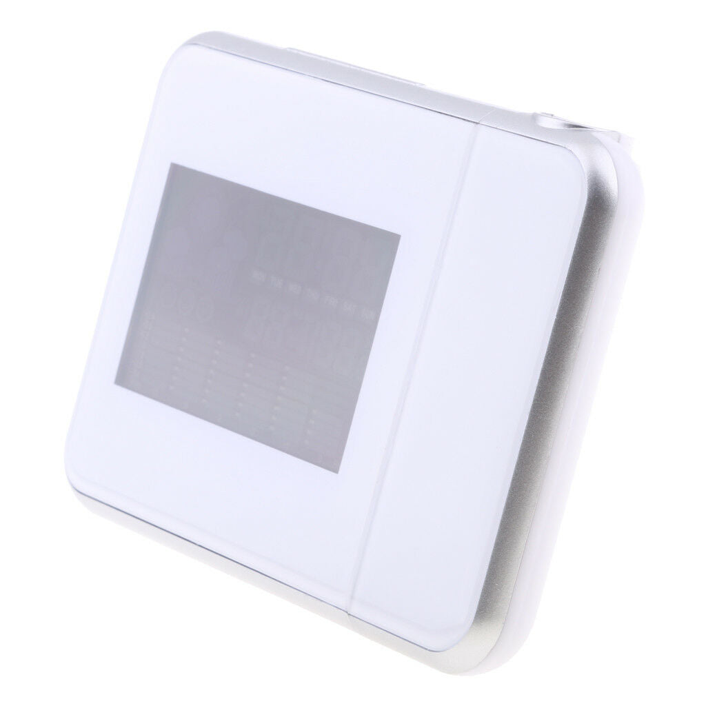 Projection Atomic Clock with Indoor Temperature Calendar Alarm - White