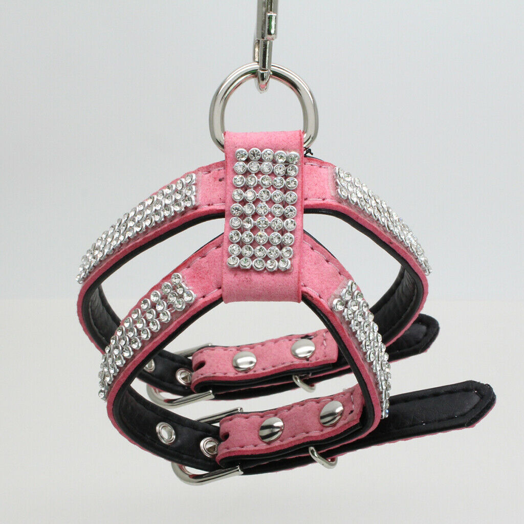 2pcs Bling Diamond Crystal Collar Pet Cat Dog Harness Chest Strap Lead