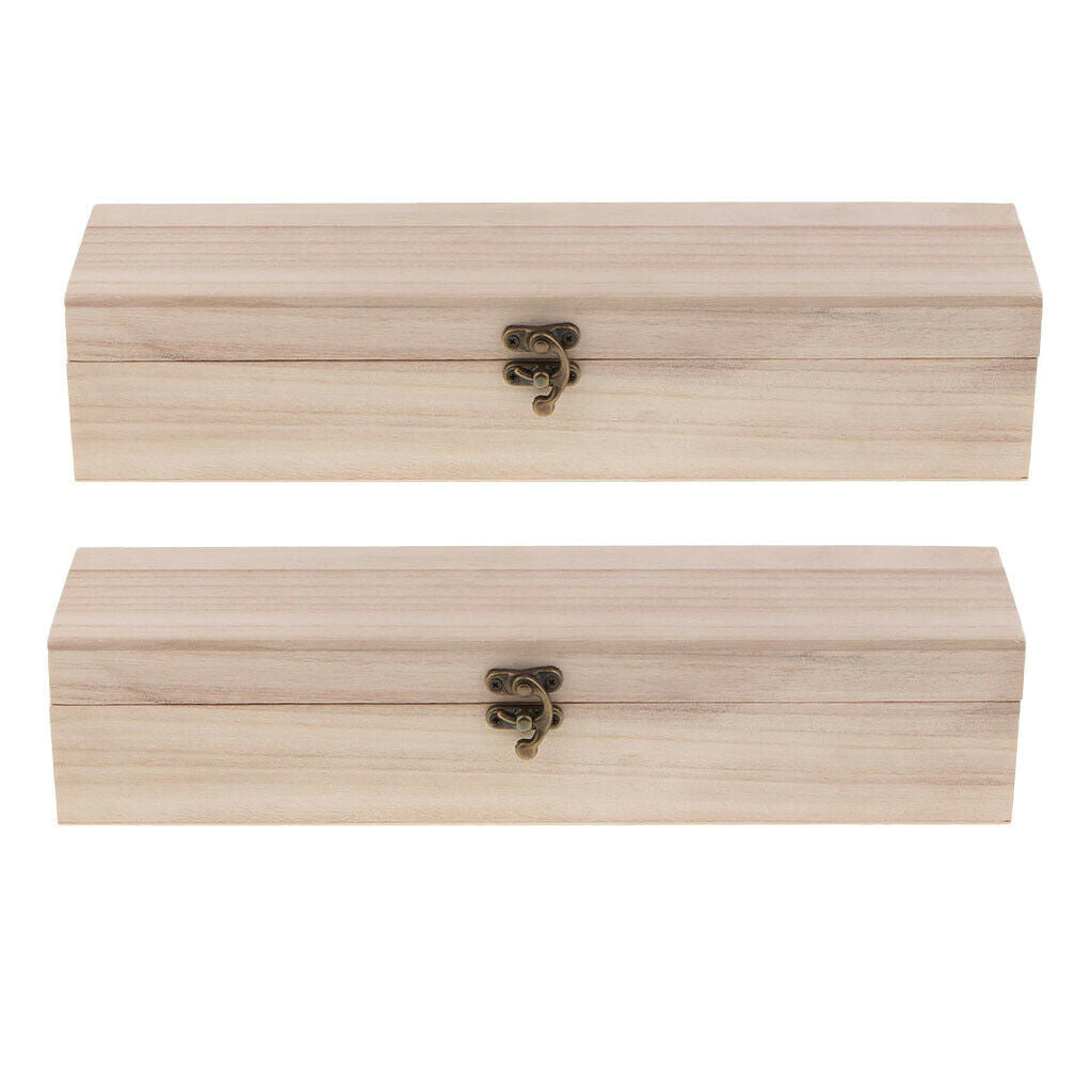 2x Plain Rectangle Natural Unpainted Wood Trinket Storage Box Case for DIY