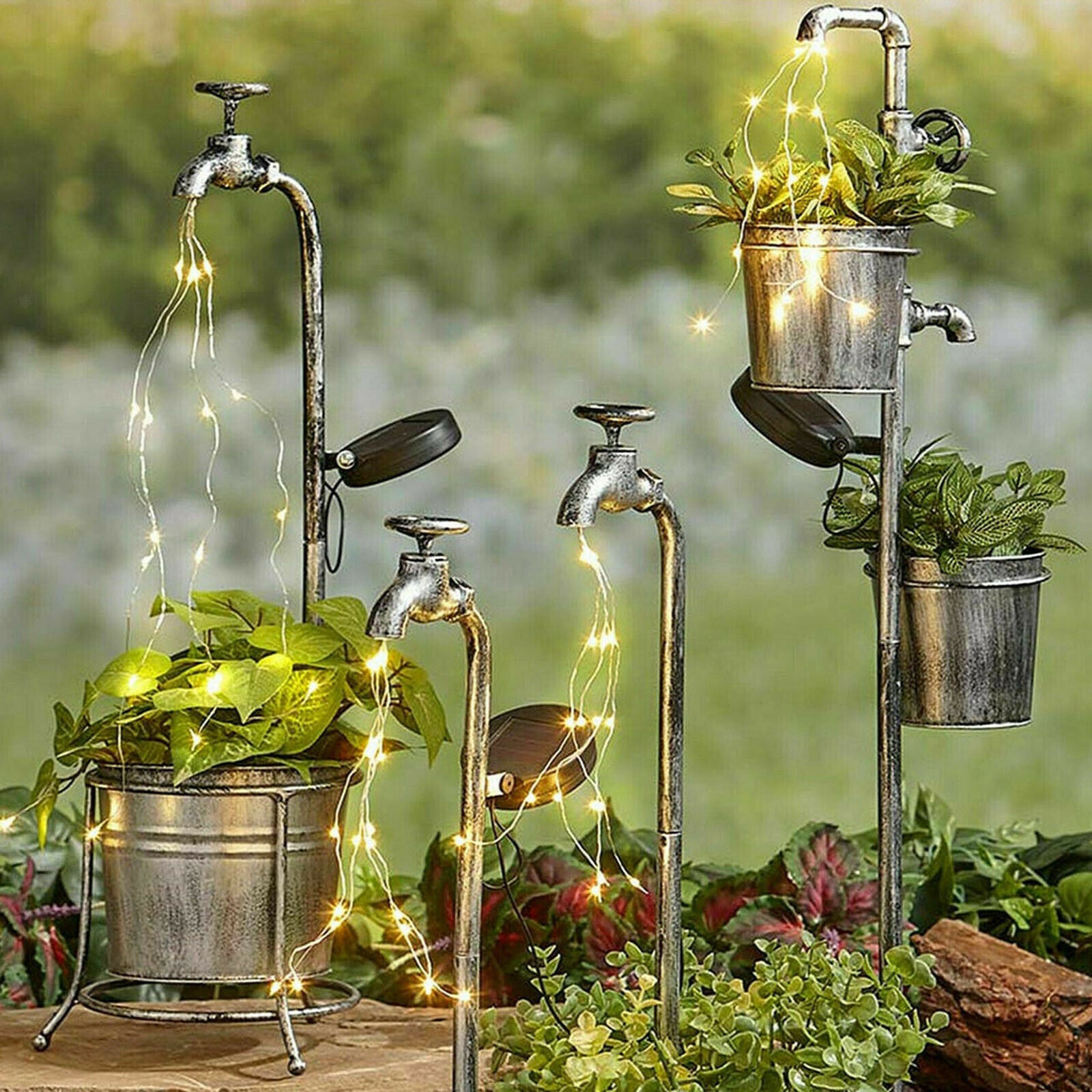 Solar Powered Water Faucet Lights Yard Lawn Art Home Decorations Landscape