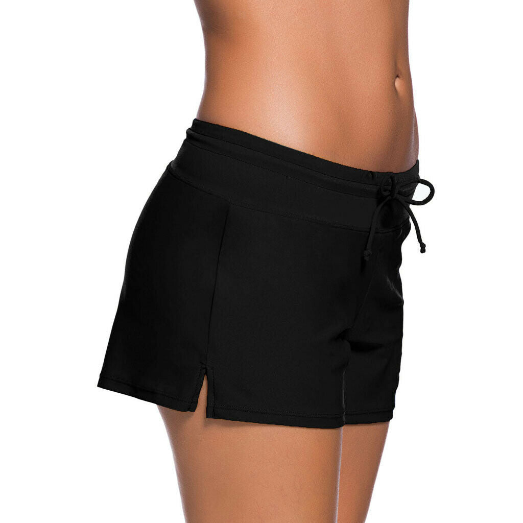 Women Swim Boardshort Boy Style Shorts Surf Bikini Swimwear Bottom 3XL Black