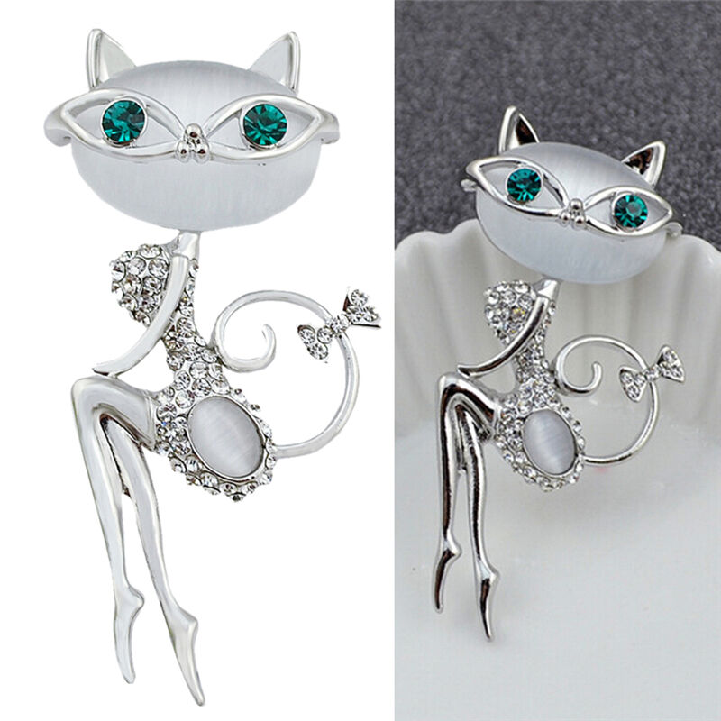 Fancy Opal Rhinestone Crystal Little Cat Brooch Pin Animal Cute Sexy Jewel.l8