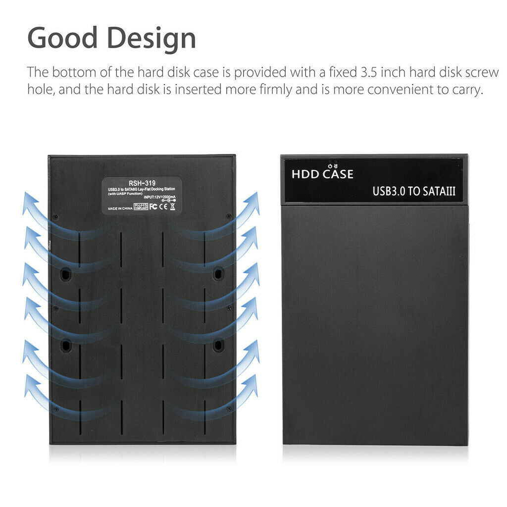 USB 3.0 2.5''/3.5'' SATA Hard Drive Enclosure HDD SSD Disk Case Housing with LED