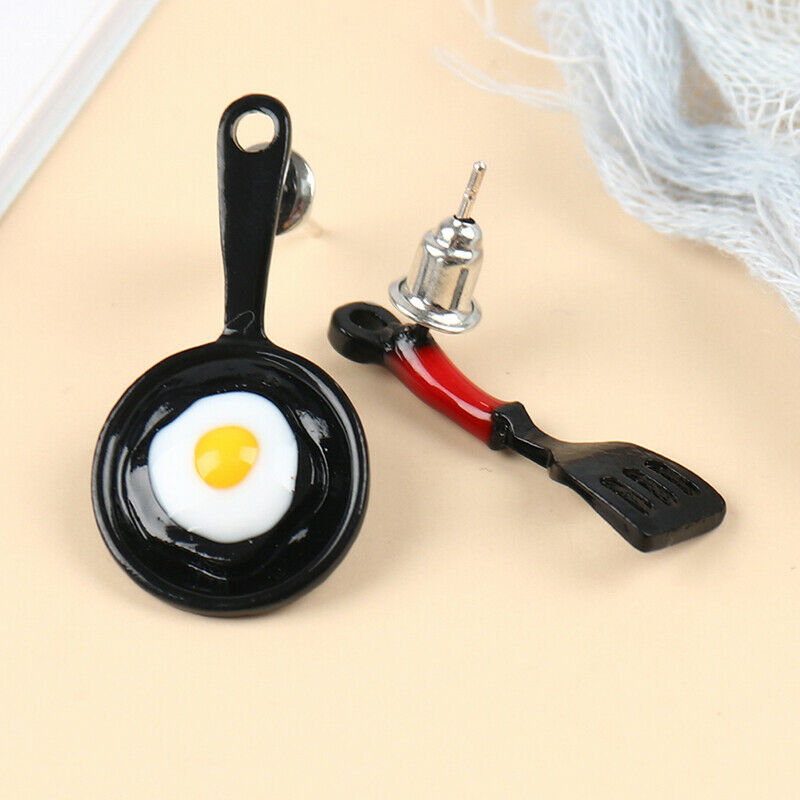 1 Pair Fashion Dissymmetry Small Shovel Fried Egg Earrings Cute EarringsS TH