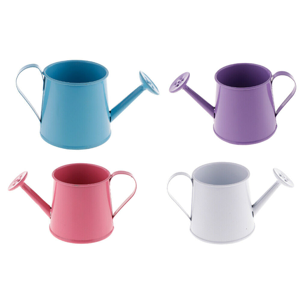 4xPastoral Style Colorful Tin Flower Pot Mini Bonsai Watering Can Pot