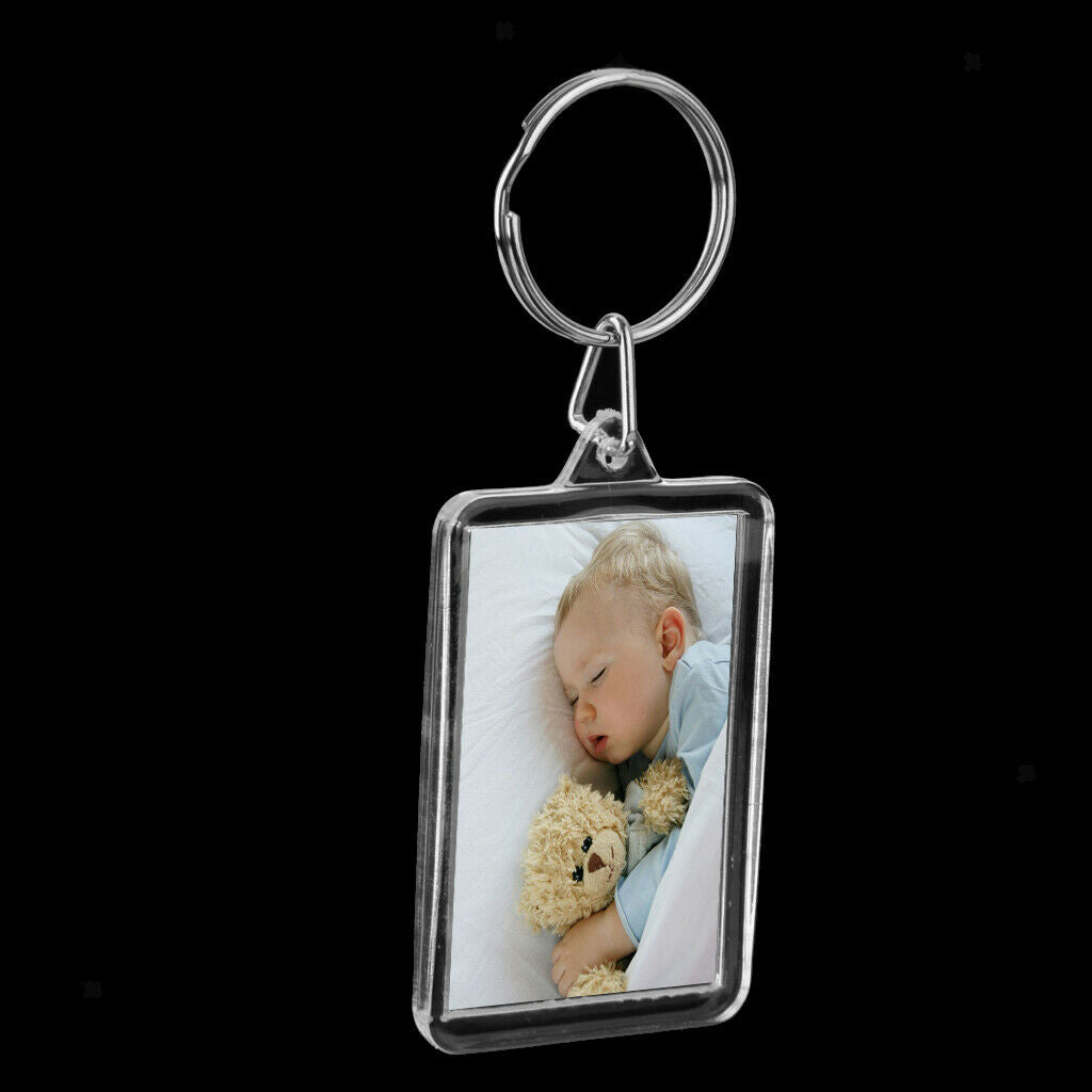 30Pcs Unisex Acrylic Rectangle Key Ring Keychain Blank Photograph Frame