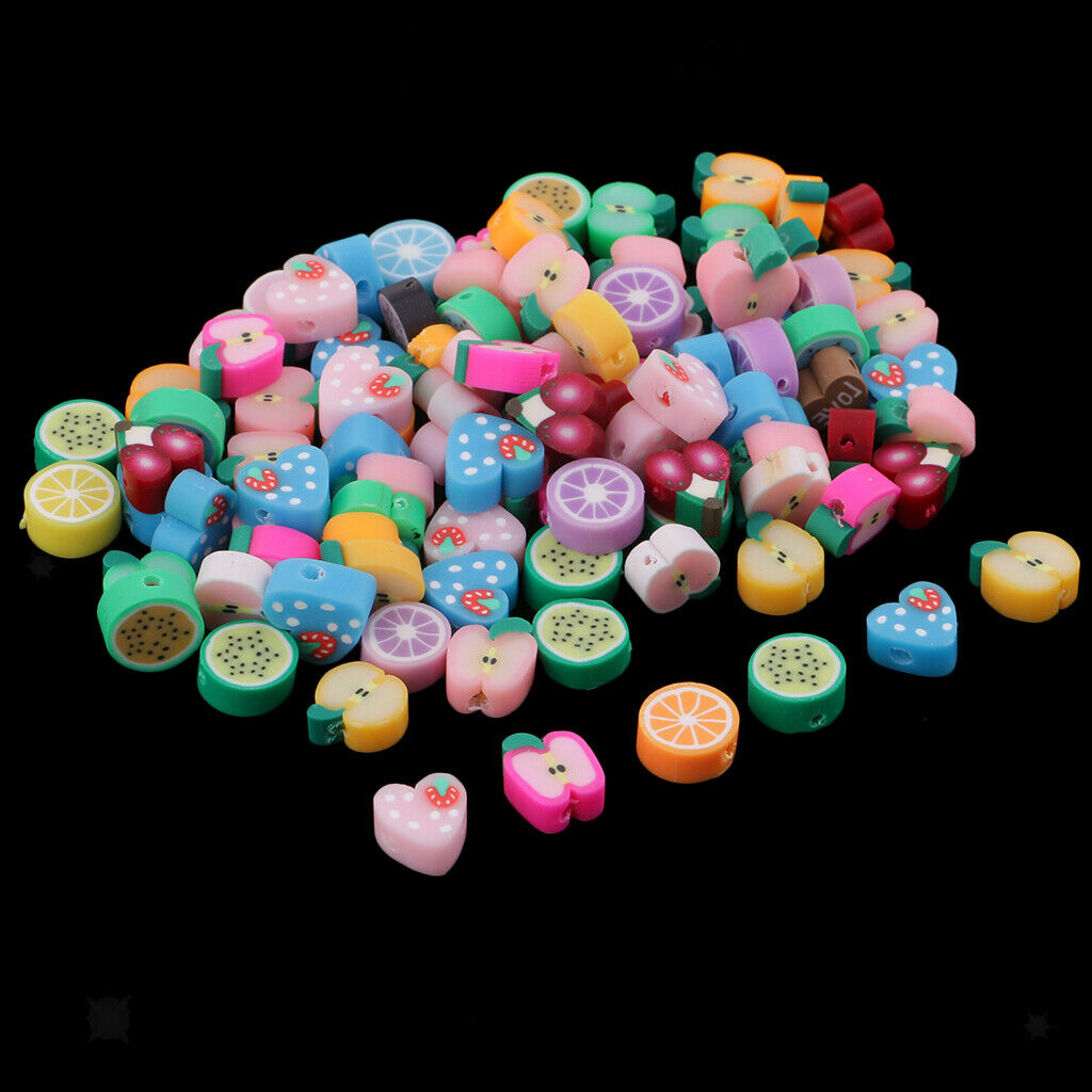 100x Fruits Slices Polymer Clay Beads for Jewelry Making Craft DIY