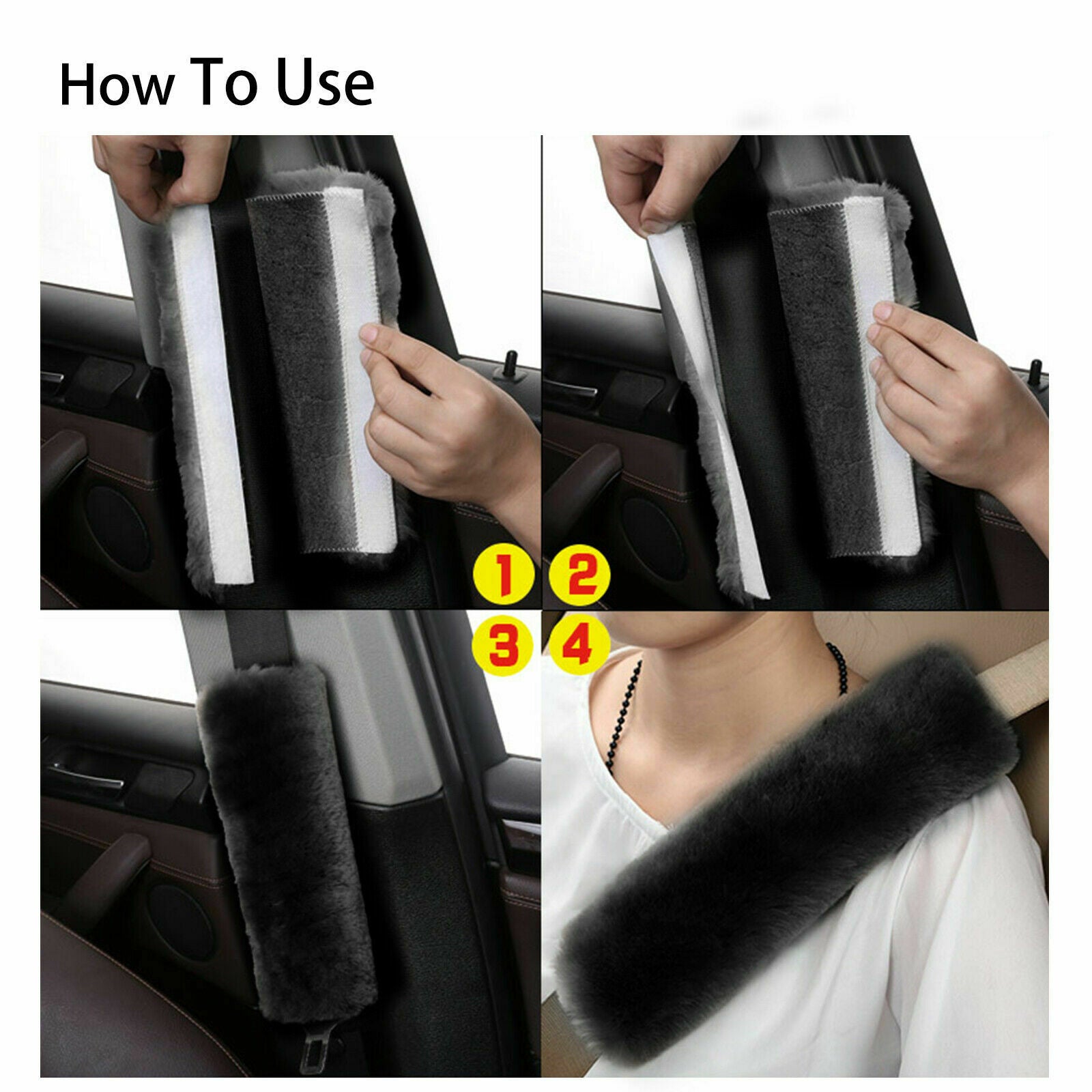 2pcs Car Auto Sheepskin Seat Belt Covers Shoulder Strap Pads Cushion Headrest