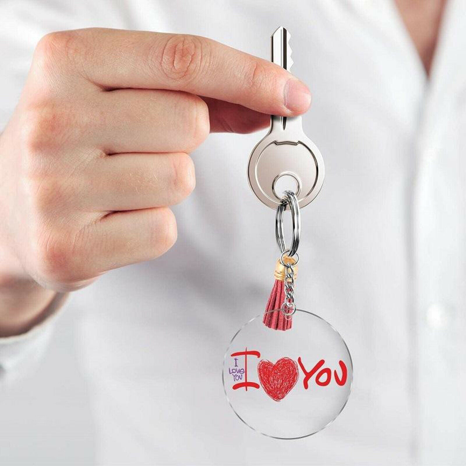 90Pcs Clear Acrylic Circle Discs Keychain Blanks Tassel Pendant Key Ring DIY