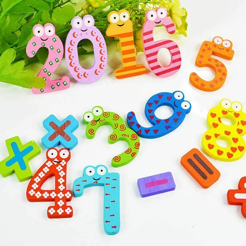 15Pcs Wooden Cartoon Toys Numbers 0-9 Symbol Fridge Magnets For Kids Children