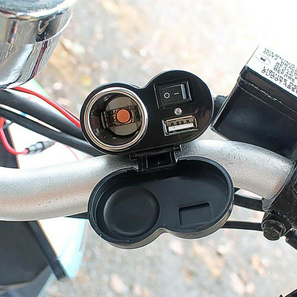 DC 12V USB Cigarette Lighter Power Outlet Cable Kit For Motorcycle Auto
