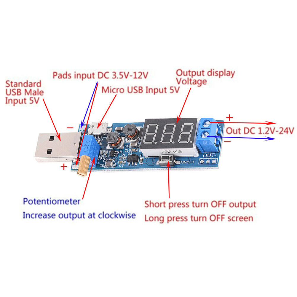DC-DC USB step up/down power supply module boost converter 5V to 3.3V/12V Pip