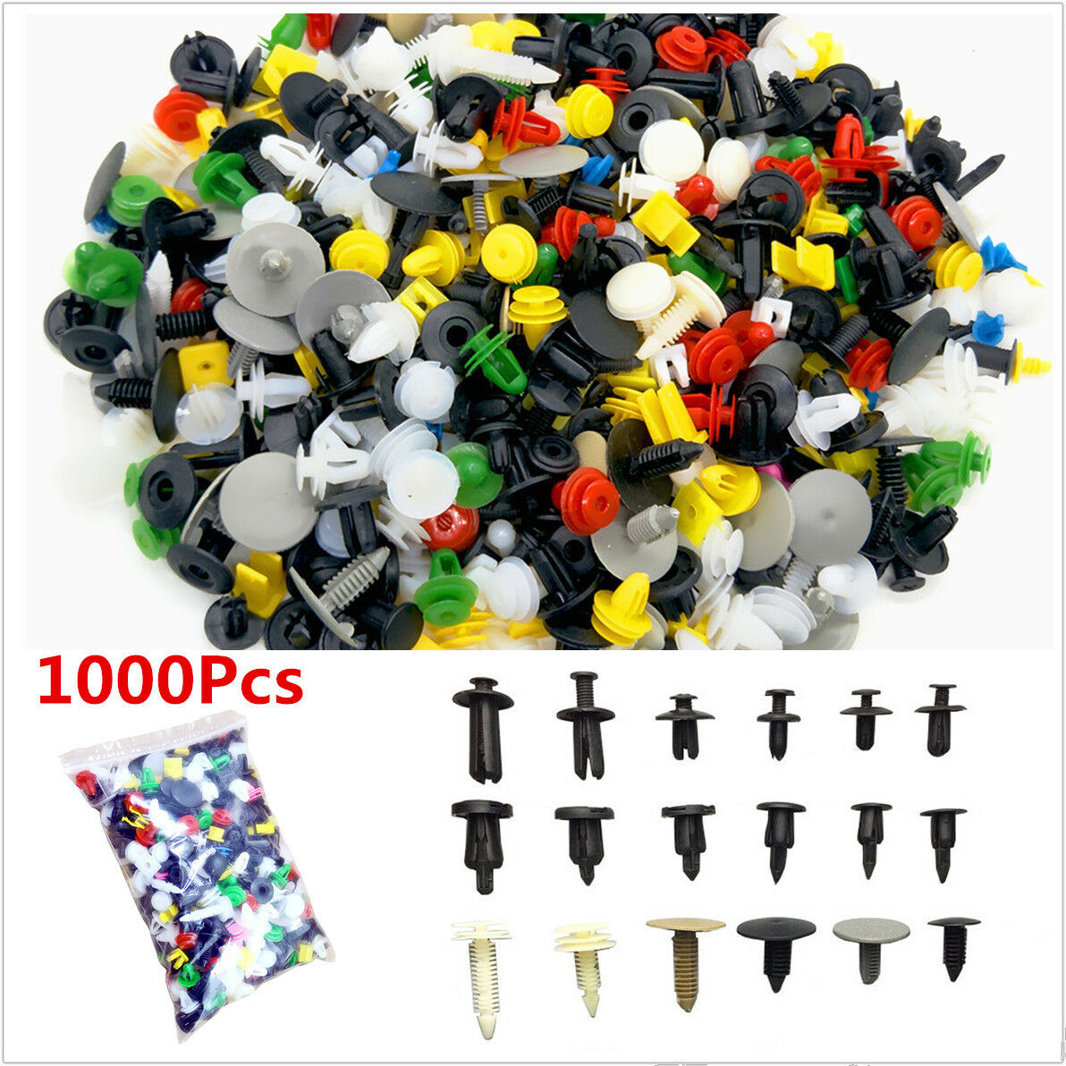 1000pc Mixed Car Fastener Bumper Clips Rivet Door Panel Fender Liner For All Car