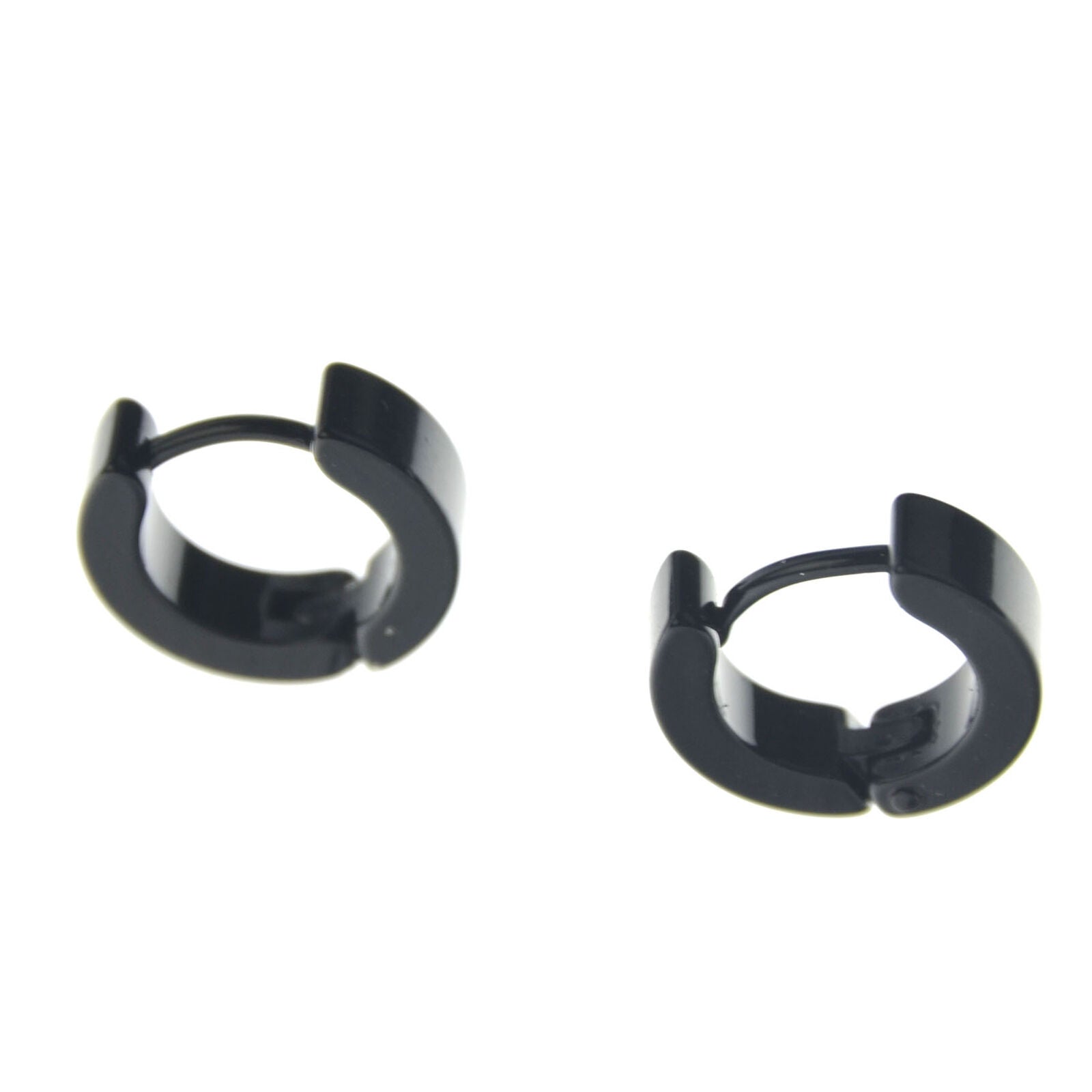 New 1 Pair Men's Stainless Steel Black Hoop Hinged Huggie Earrings Stud
